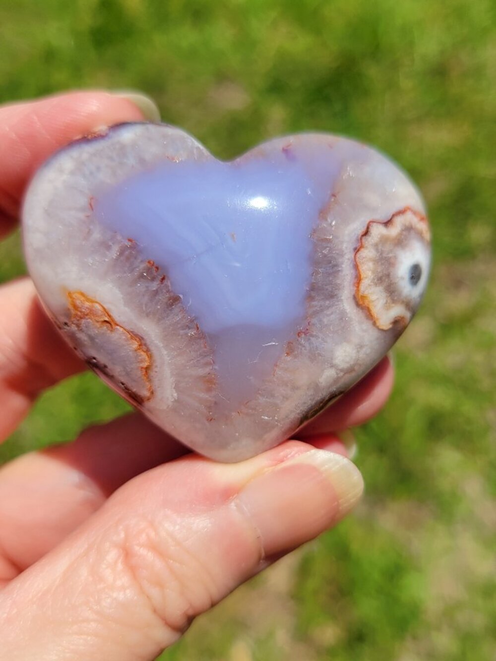 Blue Flower Agate Heart Shaped Palm Stone (FA709)